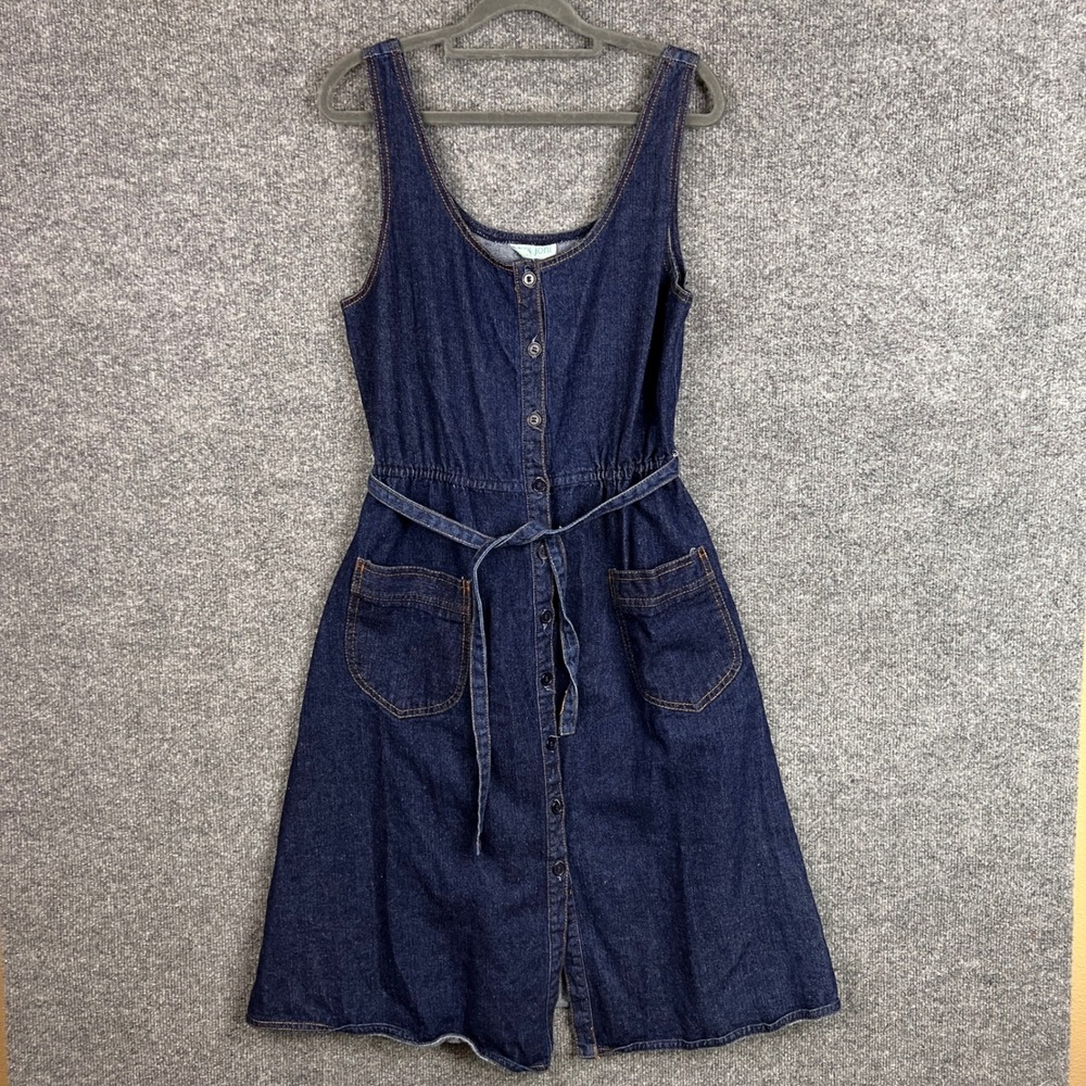 Vintage Miss Joni‎ Denim Button Front Belted A Line Dress Women Size 12 Blue